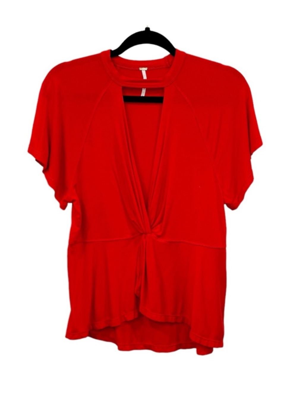 FREE PEOPLE Just A Twist Tee Red Cut Out Short Sleeve Top Size Medium